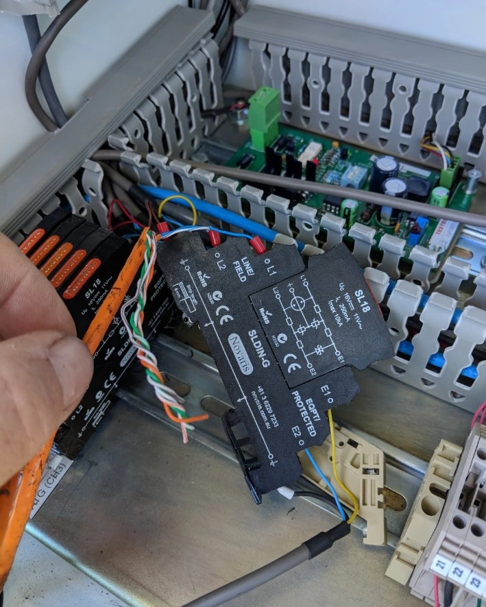 Early NetMon relay-based fuel-system monitoring installation photographed in Brisbane, Queensland, Australia on 31 May 2018.